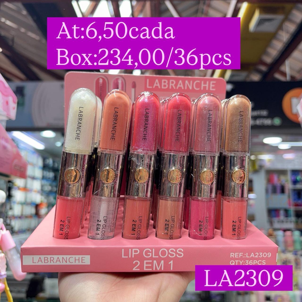 LA2309 Lip Gloss 2 em 1 labranche box/36pcs