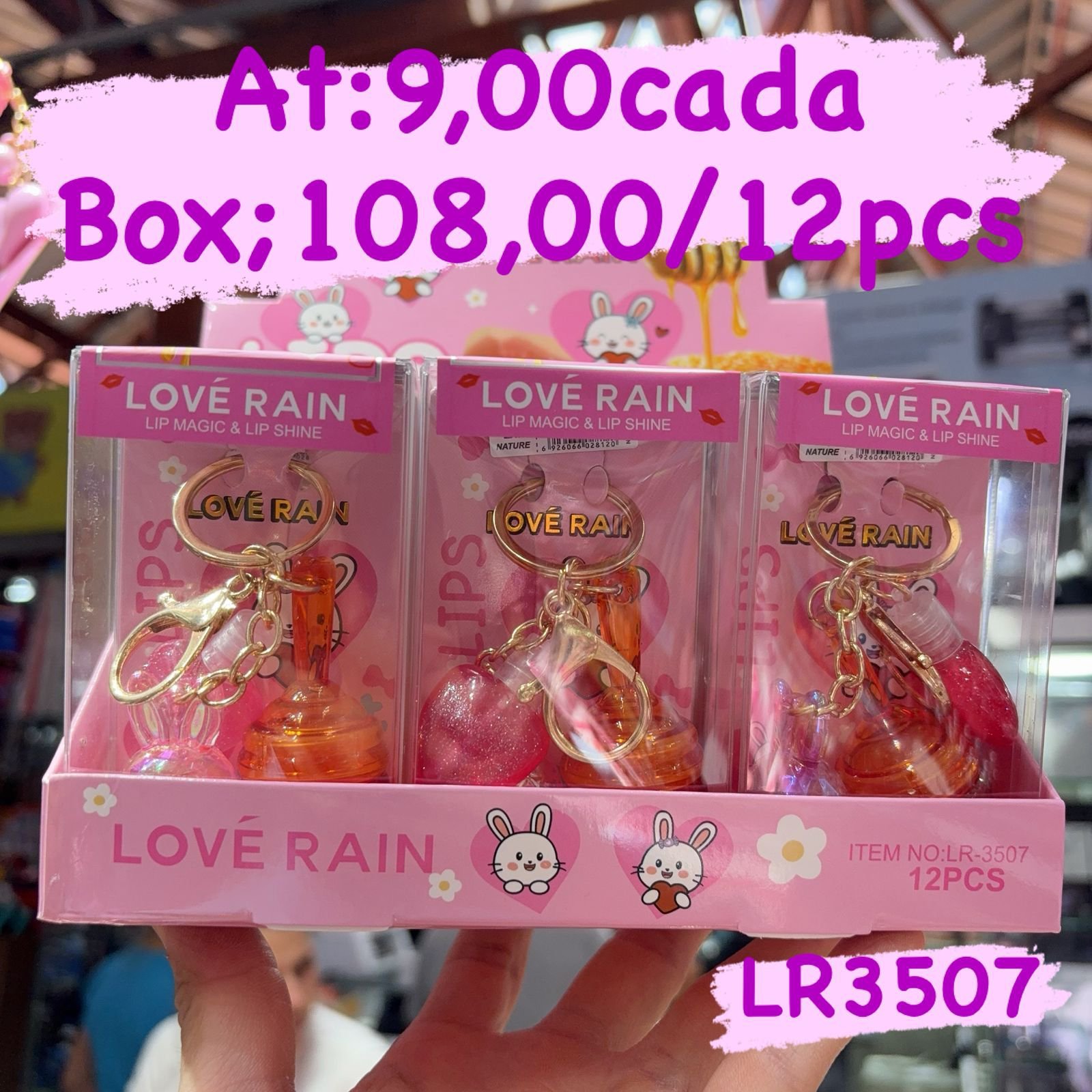 LR3507 Lip Gloss chaveiro box/12pcs