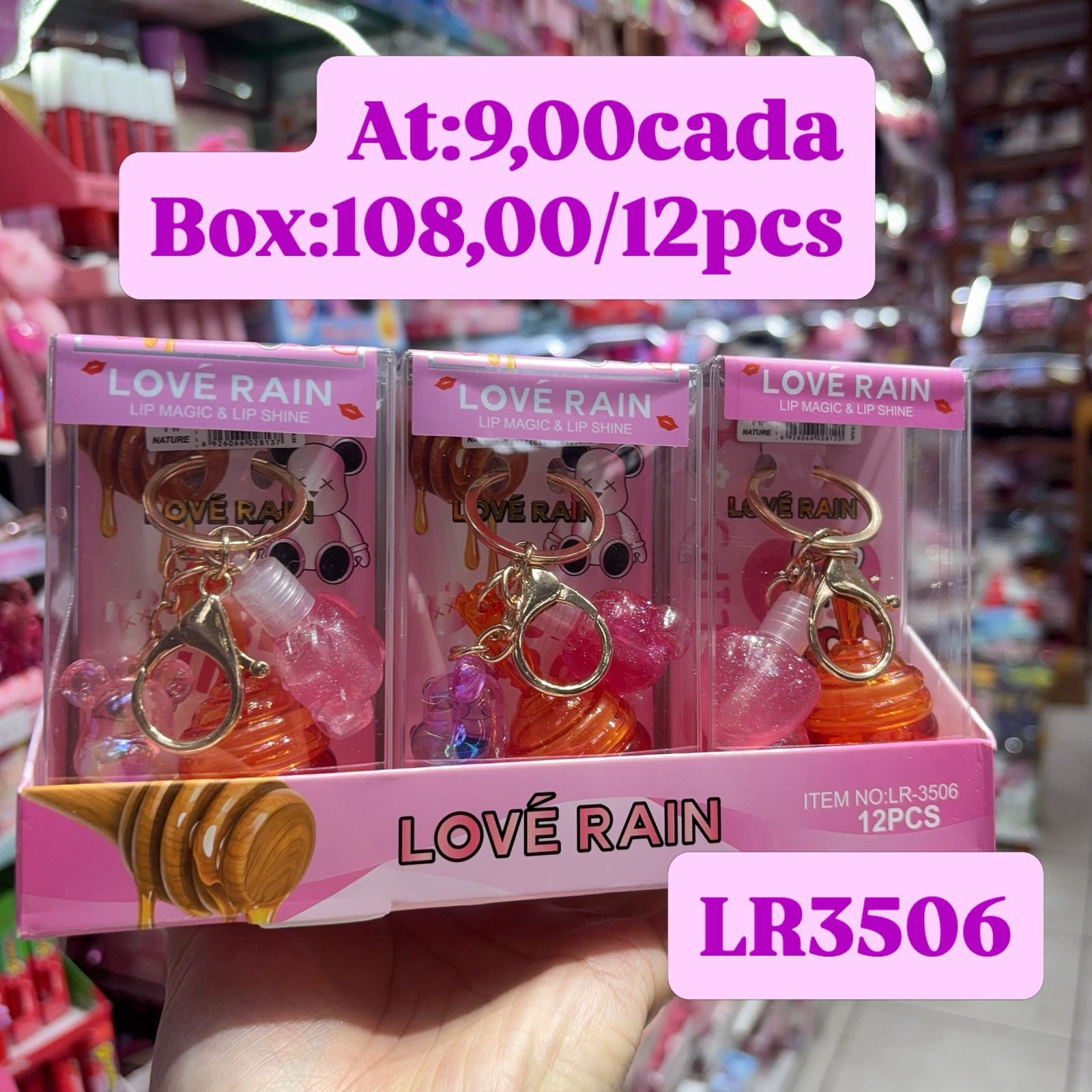 LR3506 Lip Gloss chaveiro box/12pcs