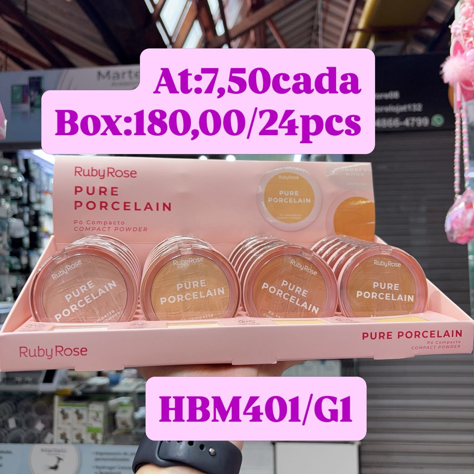 HBM401/G1 pó compacto pure porcelain Ruby rose box/24pcs
