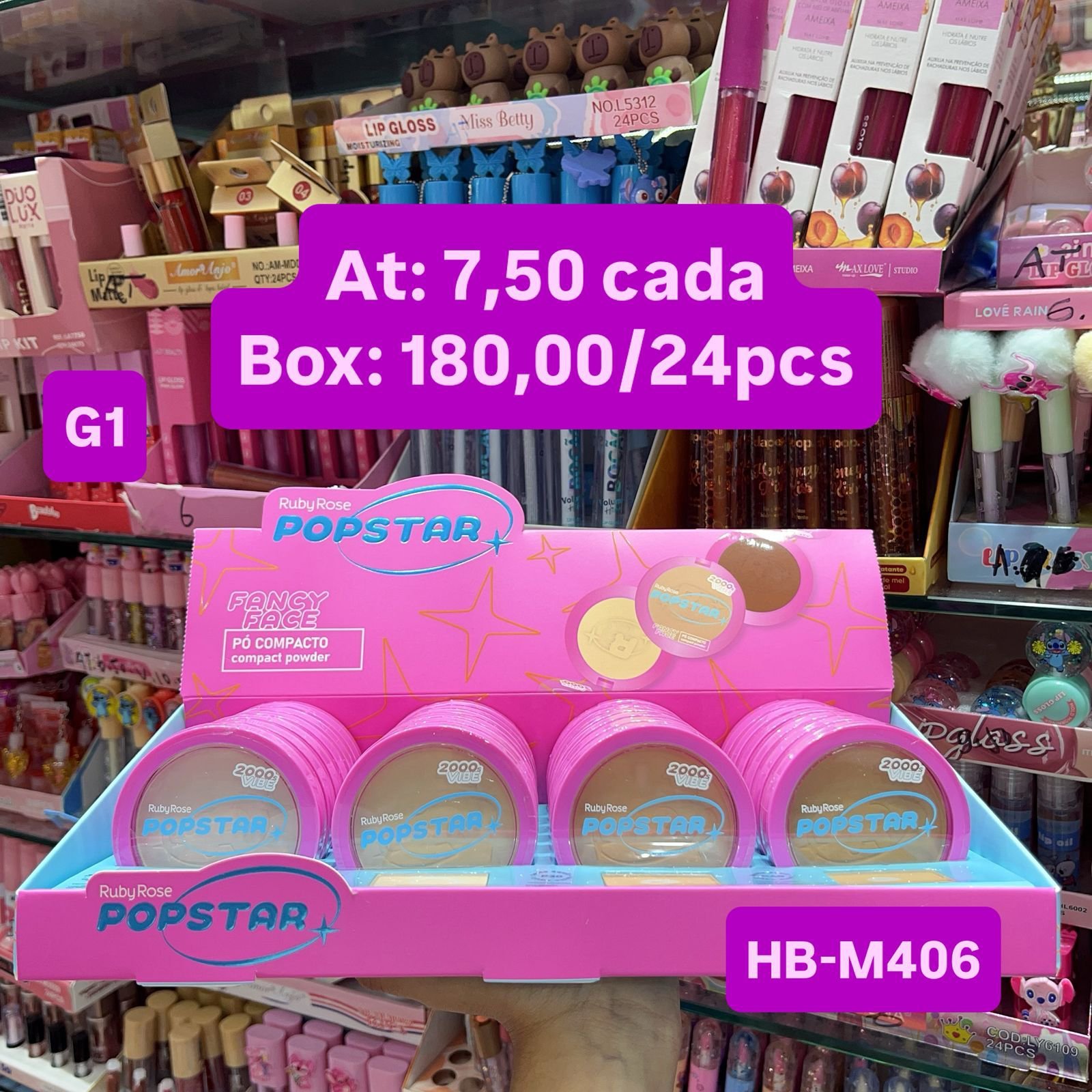 HBM406 pó compacto popstar Ruby rose box/24pcs