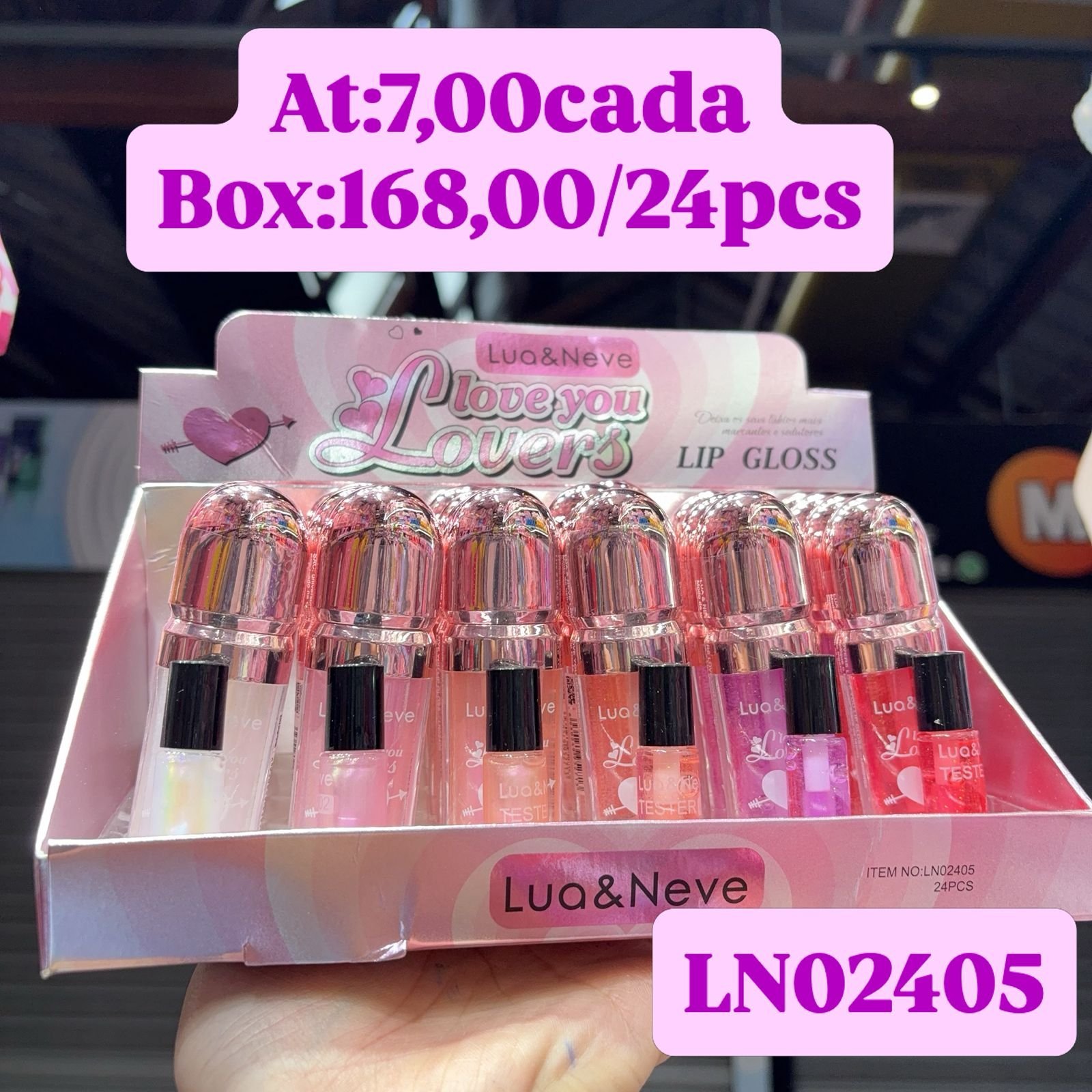 LN02405 Lip gloss lua e neve box/24pcs