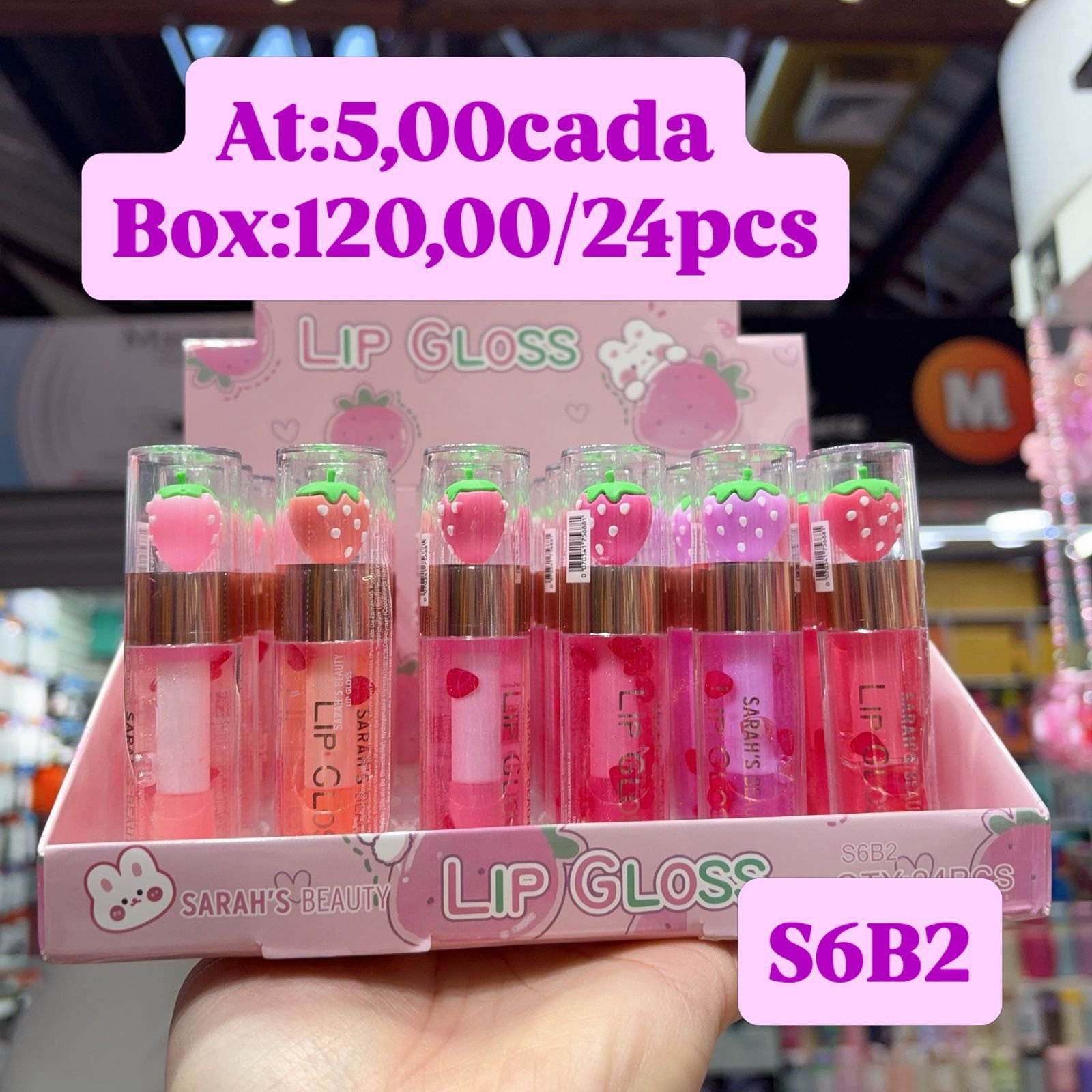 S6B2 Lip gloss morango sarah's beauty box/24pcs