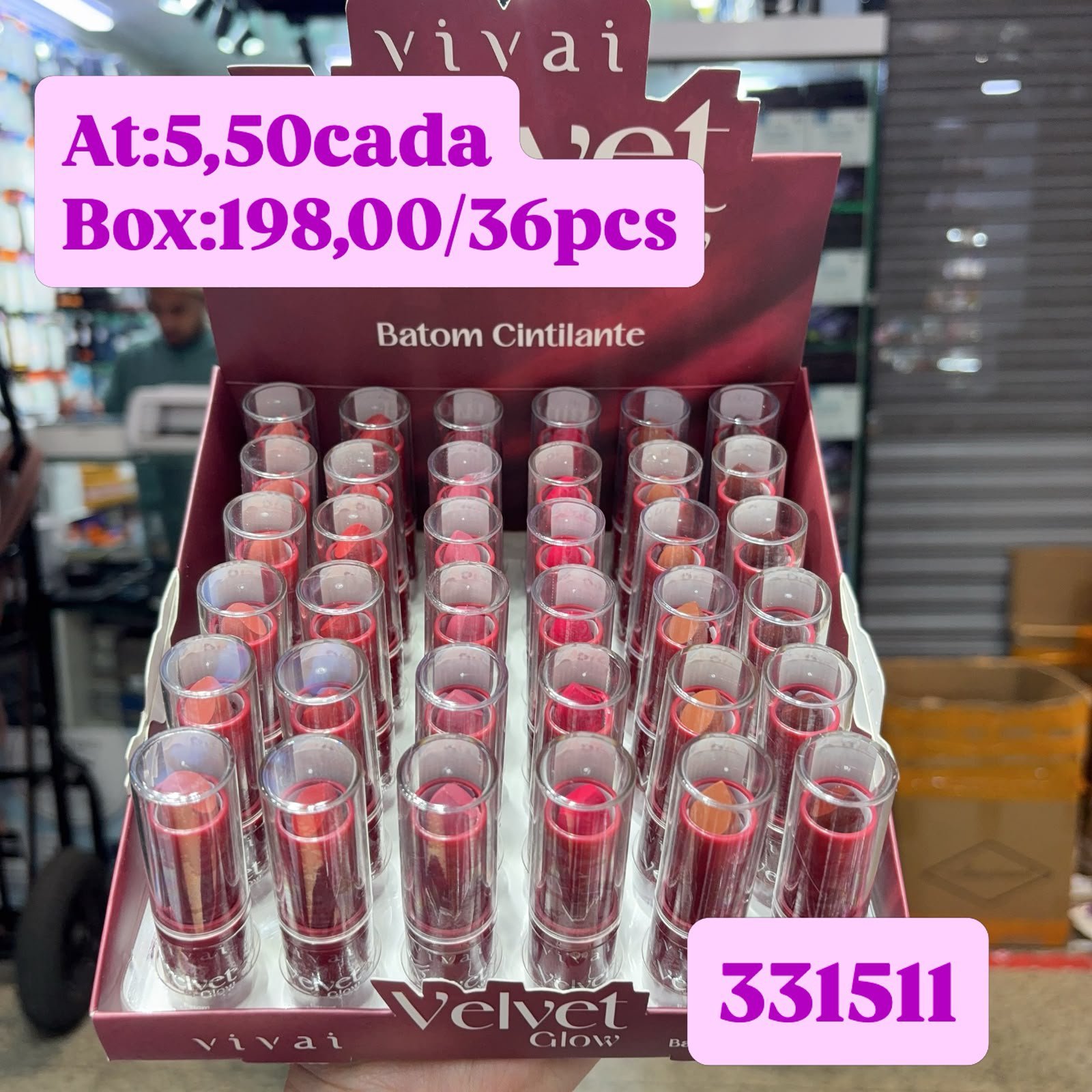 331511 batom Velvet glow vivai box/36pcs