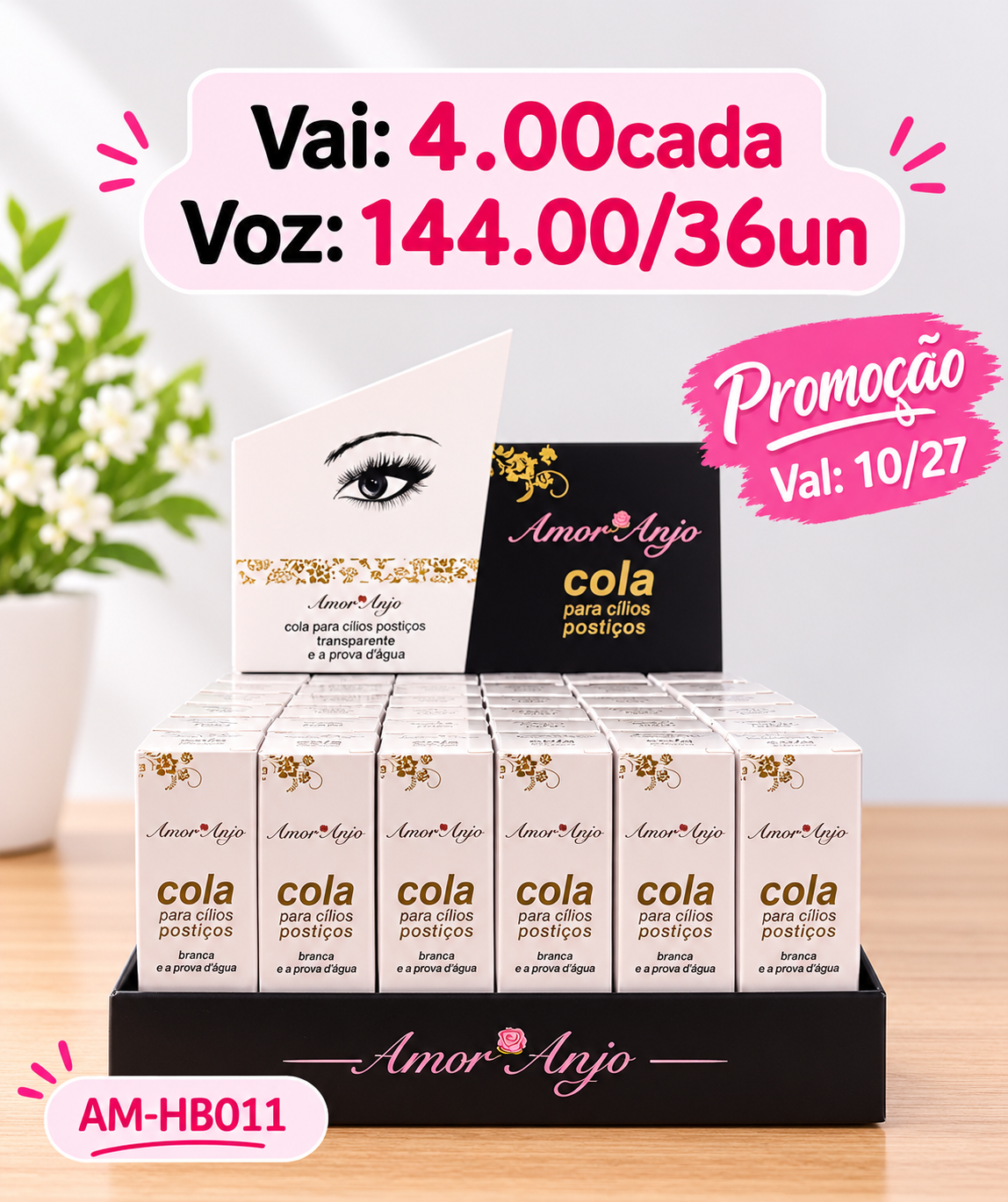 AM-HB011 cola branca amor e anjo box/36pcs