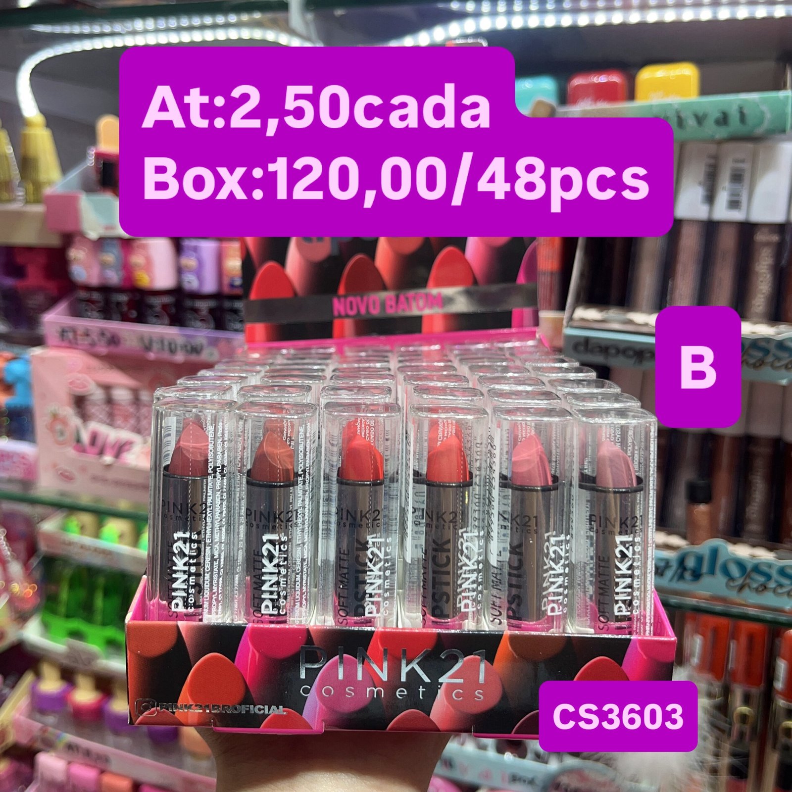 CS3603 batom matte bastão B pink 21 48pcs