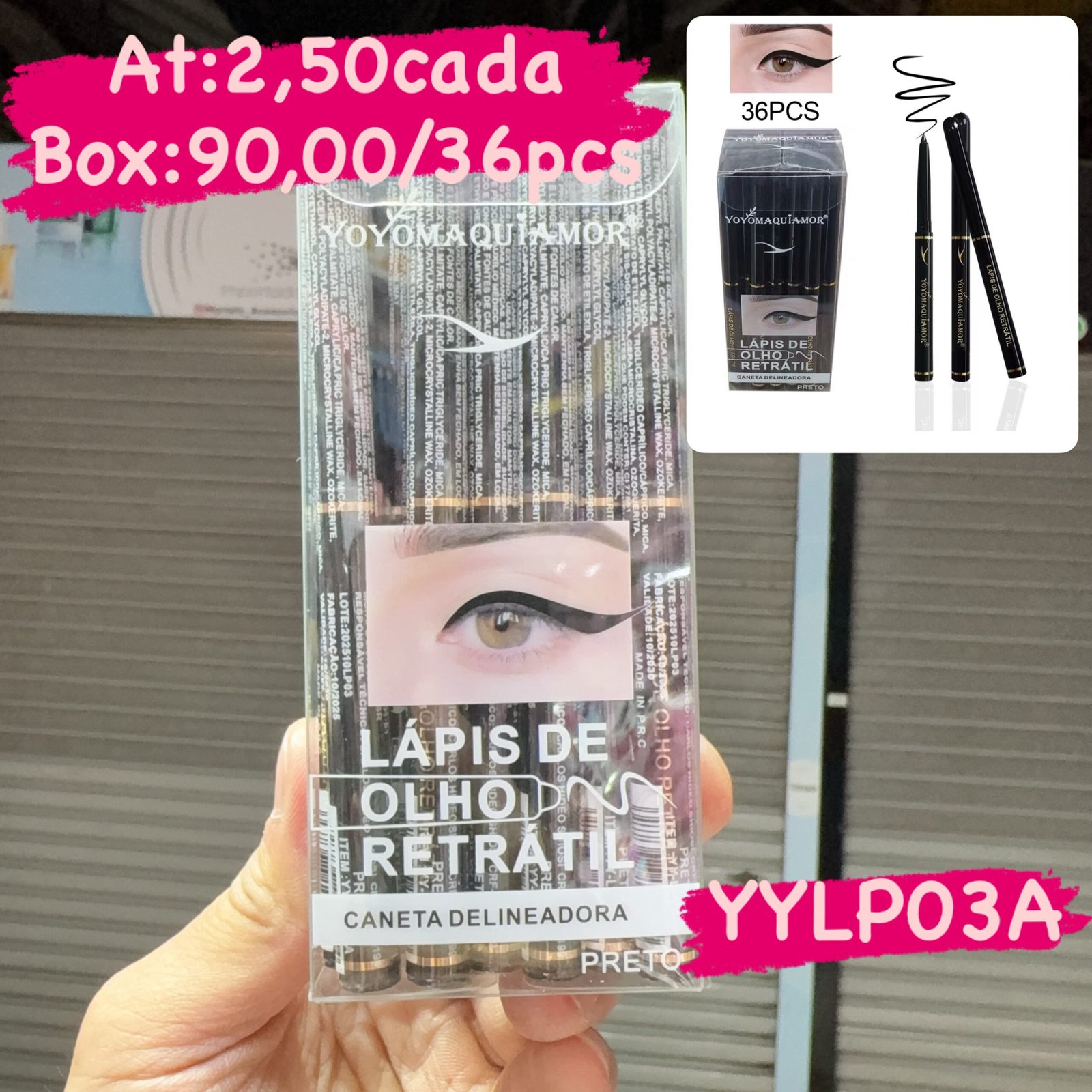 YYLP03A lapis de olho retratil box/36pcs