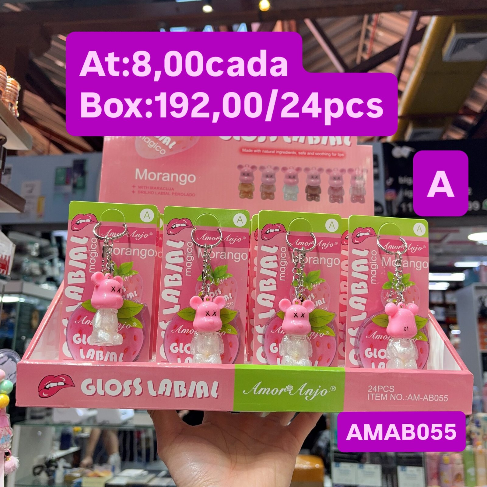 LNAMAB055 A gloss labial morango amor anjo box/24pcs