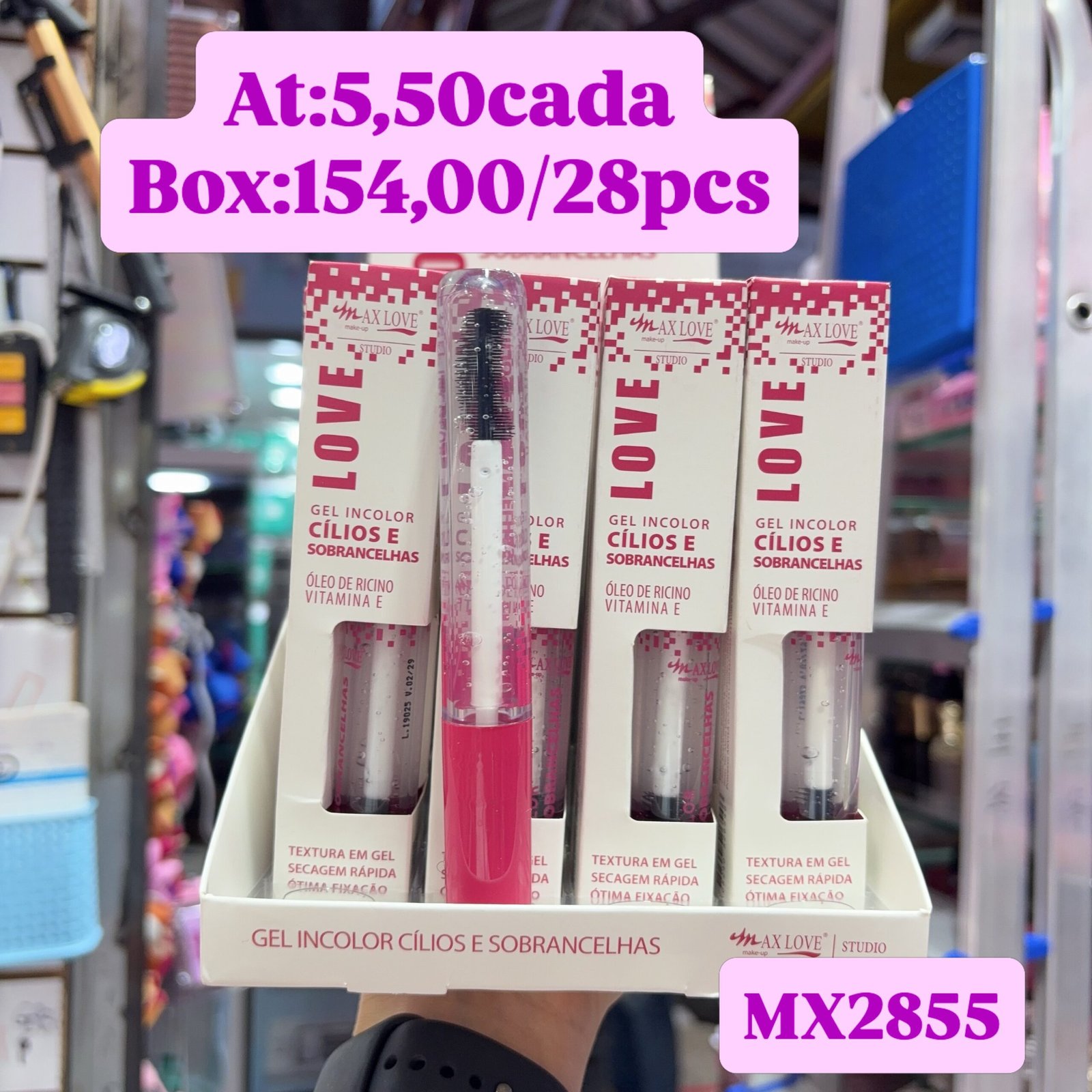 Mx2855 gel incolor cilios e sombrancelha maxlove box/28pcs