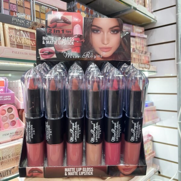 Batom matte &lip gloss 2 in 1 miss royal box/24pcs