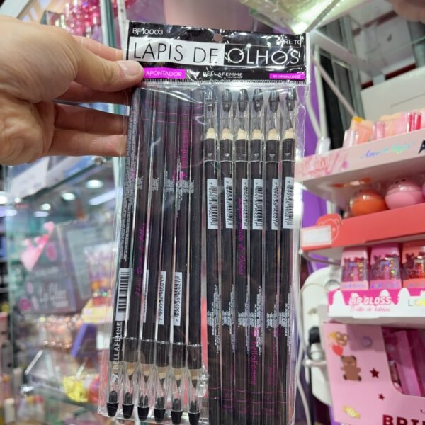 BF10003 Bellafemme Lápis de Olho com Apontador Preto/ 12Pcs